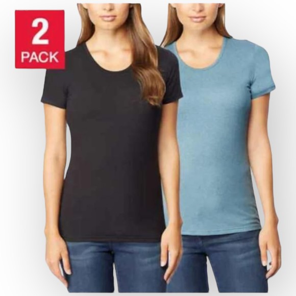 32 Degrees NWT Women’s Scoop Neck Breathable T-Shirt 2-Pack, Black Teal, Small - Picture 1 of 3